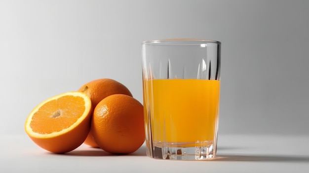 Um copo de suco de laranja ao lado de um copo de suco de laranja.