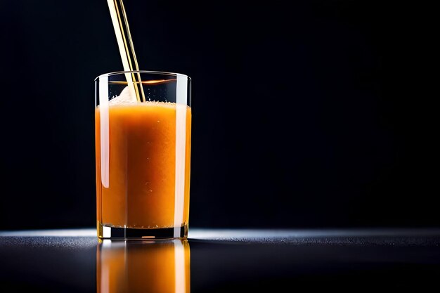 um copo de suco de laranja com um pouco de suco de laranja.
