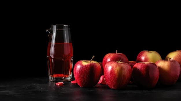 Um copo de suco de maçã ao lado de um copo de suco de maçã.