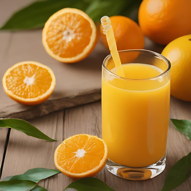 Um copo de sumo de laranja ao lado de um copo de suco de laranjeira