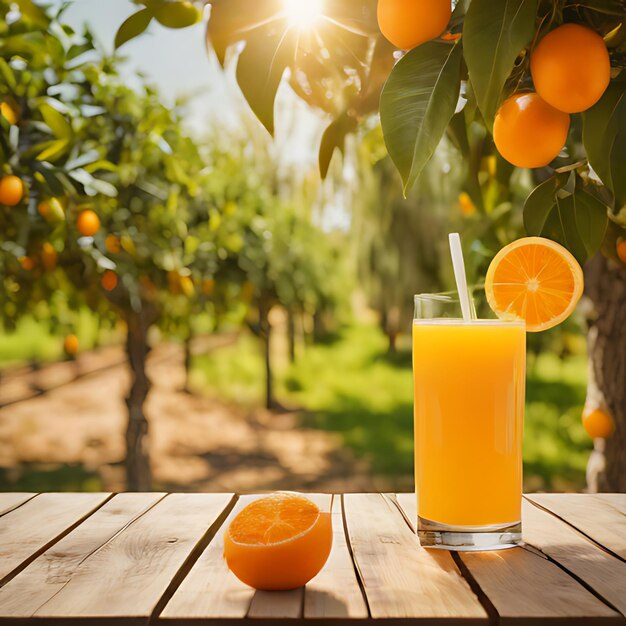 Um copo de sumo de laranja ao lado de um copo de suco de laranjeira