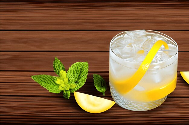 Um copo de sumo de limão fresco sobre um fundo colorido Um verão refrescante