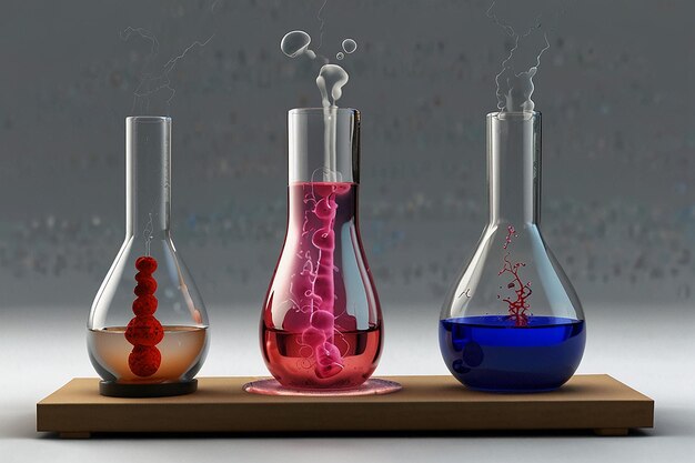 Foto um copo de vidro com um líquido vermelho e um vermelho com um azul e um roxo