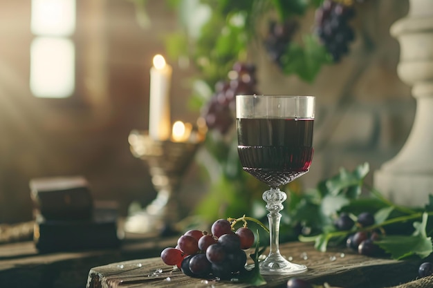 Um copo de vinho e algumas uvas em uma mesa IA geradora