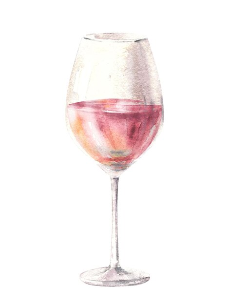 Foto um copo de vinho rosa, suco de bebida, licor, schnapps, champanhe, ilustração de aquarela desenhada à mão