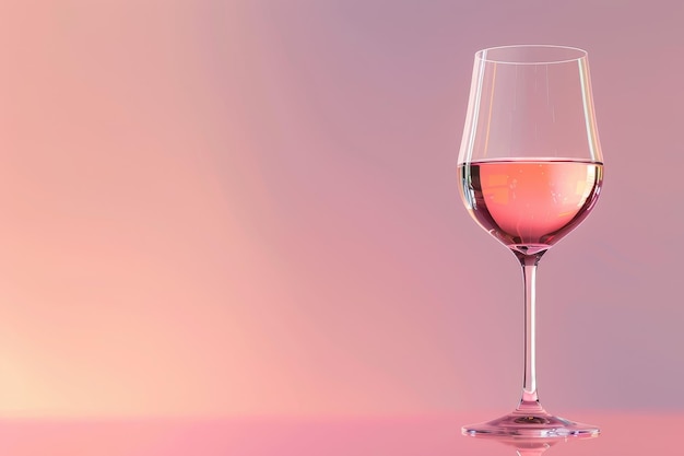 Um copo de vinho vermelho está sentado em um fundo rosa