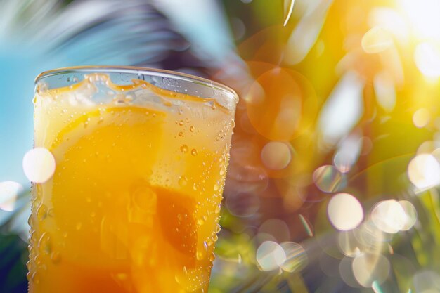 Foto um copo refrescante de condensação de limonada brilhando no calor do verão