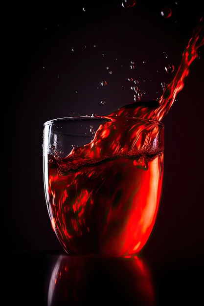Um copo vermelho com líquido sendo derramado nele