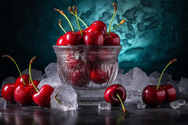 Um coquetel de frutas frescas em frente com fatias de frutas frescas esfriando em branco