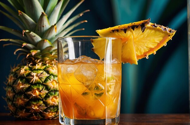 Um coquetel tropical com rum de sumo de laranja e p