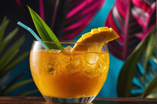 Um coquetel tropical feito com suco de manga e rum