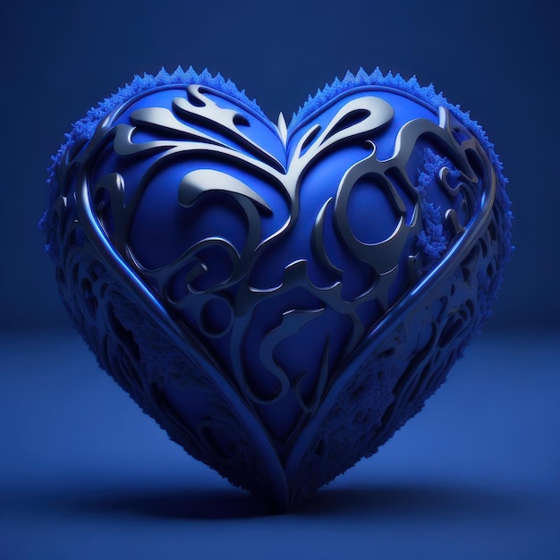 Um coração azul com um desenho no meio.