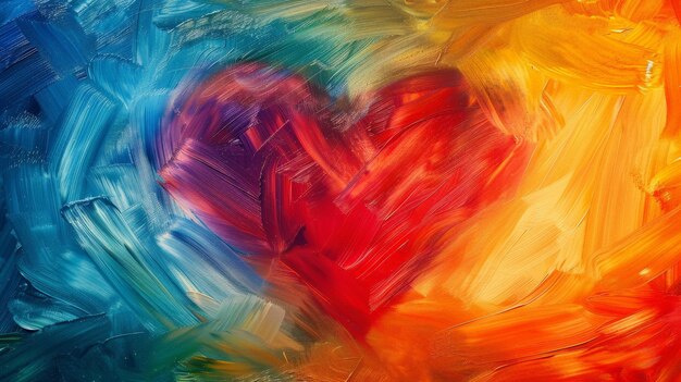 Foto um coração colorido pintado numa superfície