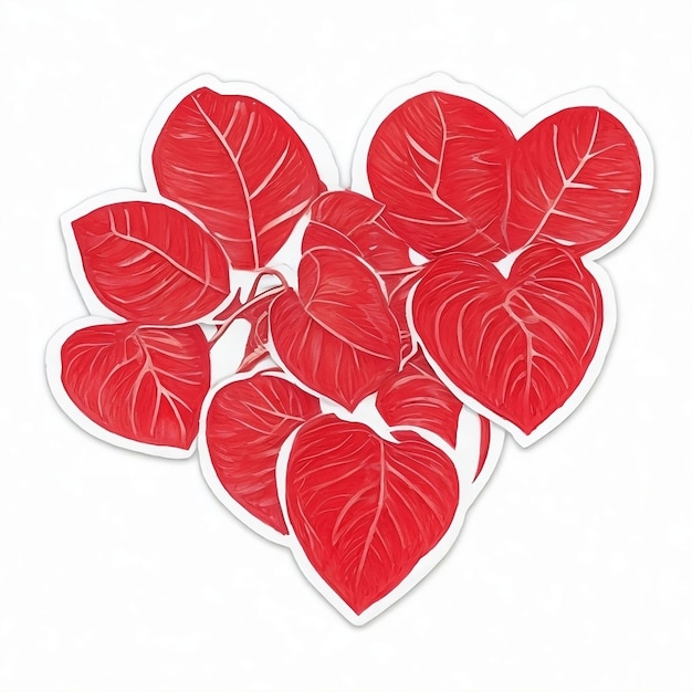 um coração com as folhas no meio e o vermelho embaixo