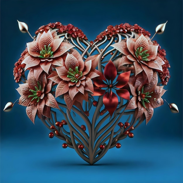 Foto um coração com flores e folhas na forma de um coração