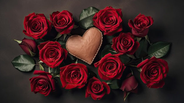 Um coração com rosas vermelhas nele