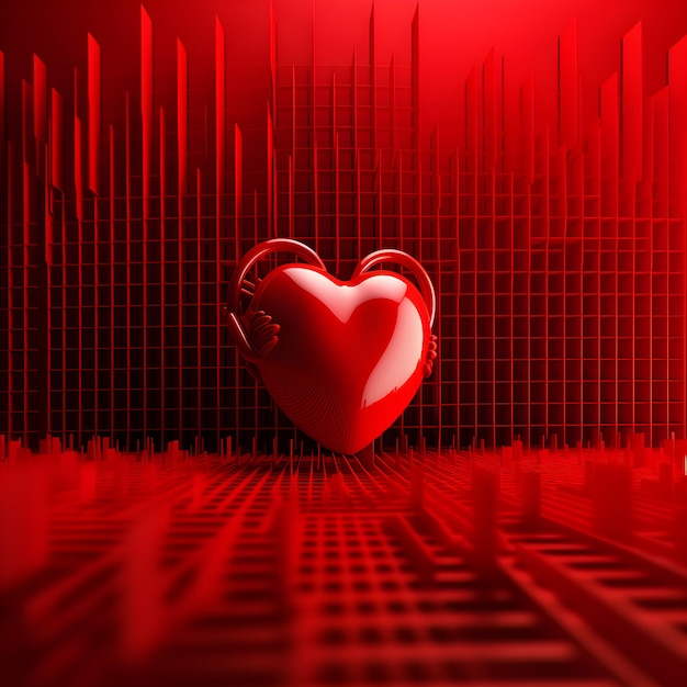 Um coração com uma alça está na frente de um fundo vermelho.