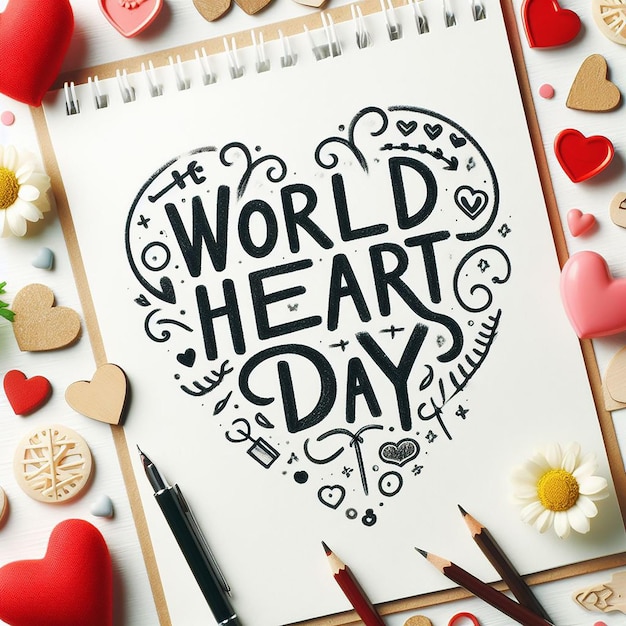 Foto um coração com uma frase que diz dia mundial do coração