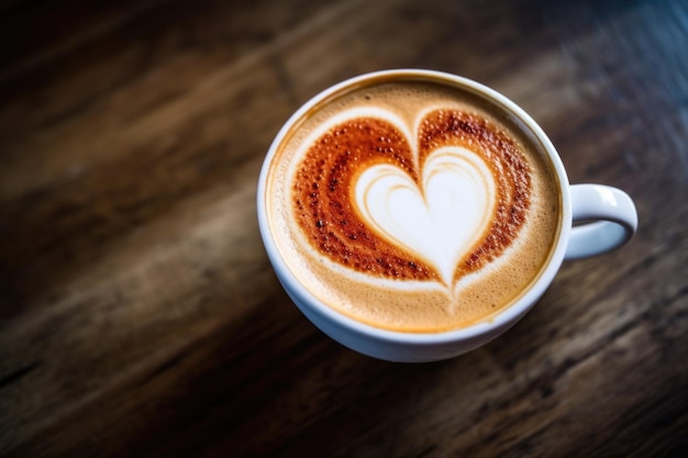Um coração desenhado na espuma do cappuccino