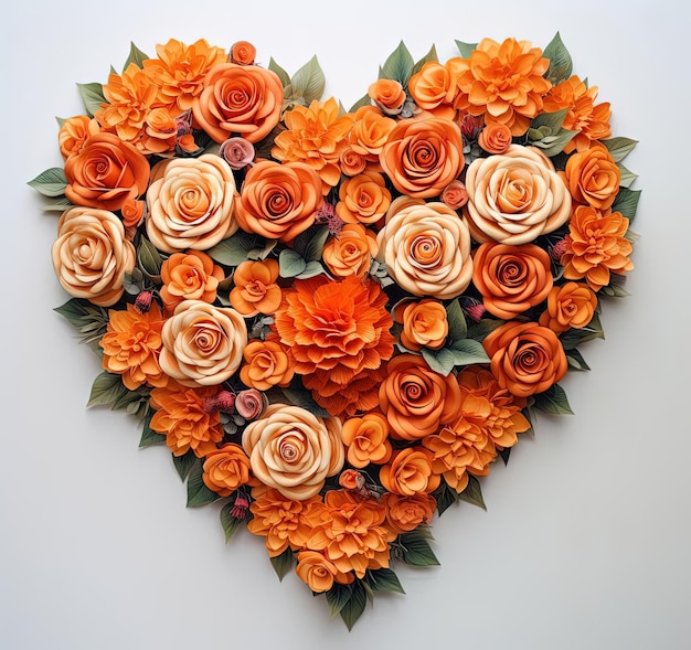 Um coração feito de flores com um coração que diz "amor"