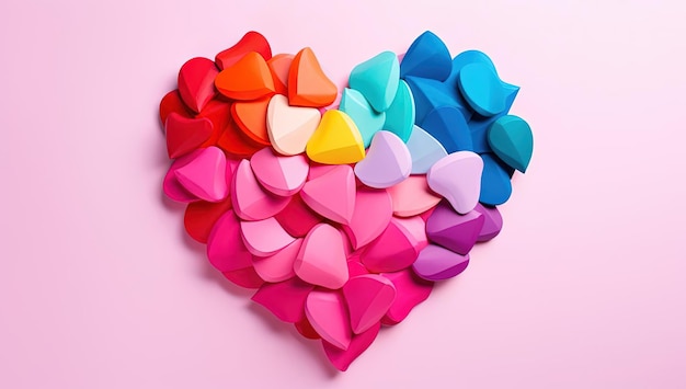 um coração feito de muitas mãos coloridas diferentes no estilo de colorblocking