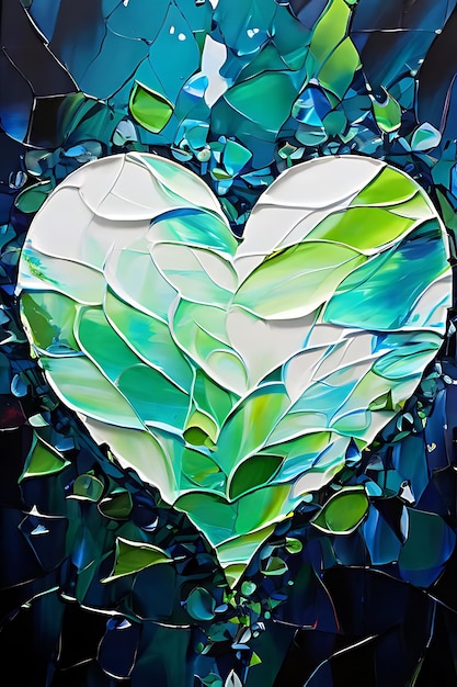 um coração feito de vidro e um vidro verde e azul