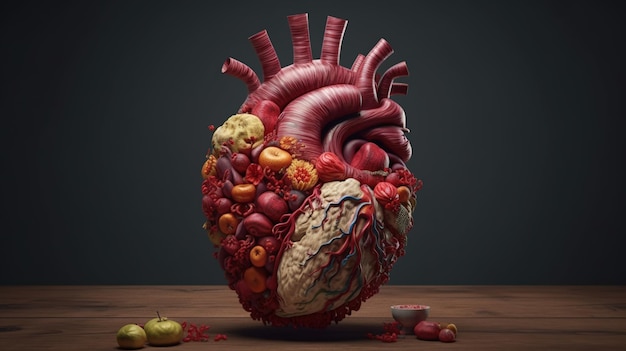 Um coração humano feito de frutas e legumes