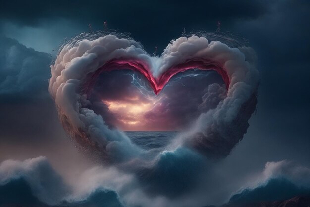 Um coração no meio de uma tempestade simbolizando desafios e vencer no amor