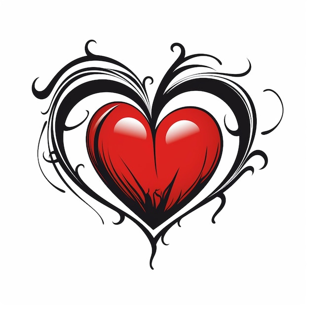 um coração vermelho com redemoinhos pretos e um design gerador de redemoinhos