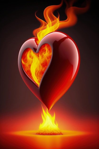 Um coração vermelho com uma chama nele