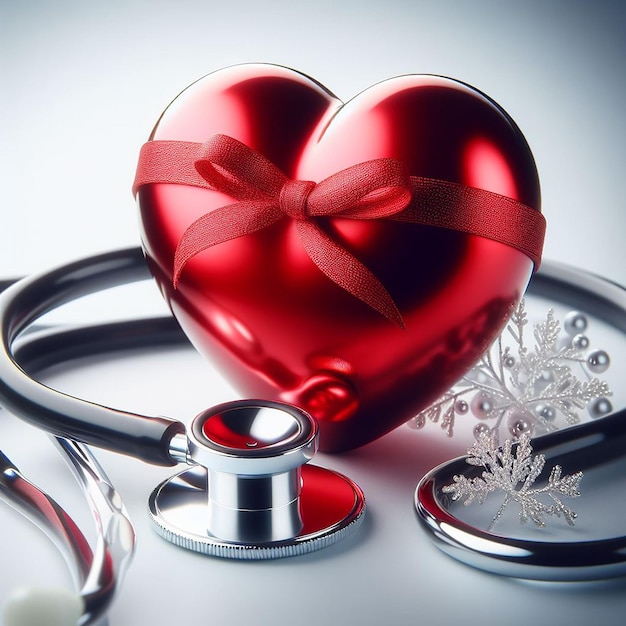 Um coração vermelho e um estetoscópio Dia Mundial da Saúde.