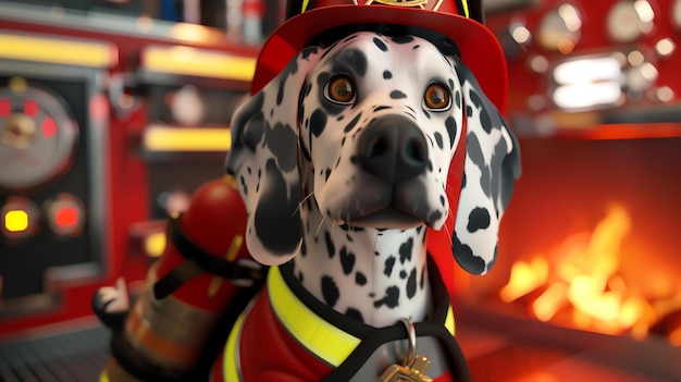 Um corajoso e adorável bombeiro dalmático está pronto para apagar incêndios e salvar o dia.