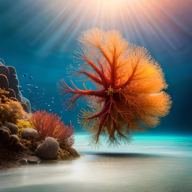 Um coral com o sol brilhando atrás dele