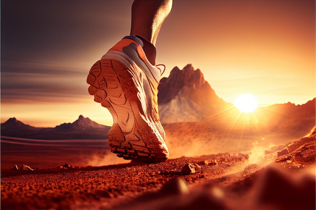 Um corredor de maratona corre pelo deserto Generative AI