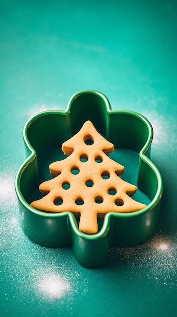 Foto um cortador de biscoitos em forma de árvore de natal