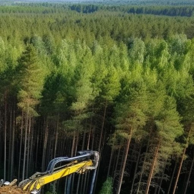 um cortador de floresta limpa árvores recém-cortadas dos ramos