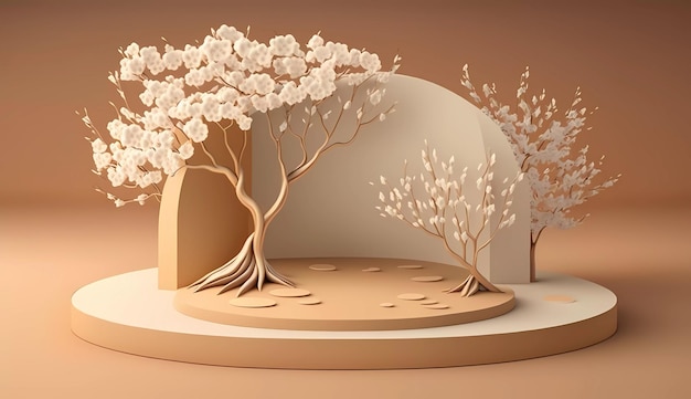 Um corte de papel de árvores com uma cúpula ao fundo