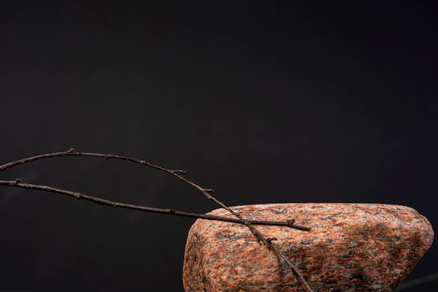 Um cosmético de maquete fica sobre um fundo preto de pedra natural