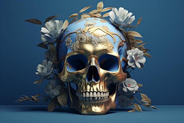 Um crânio com um padrão floral