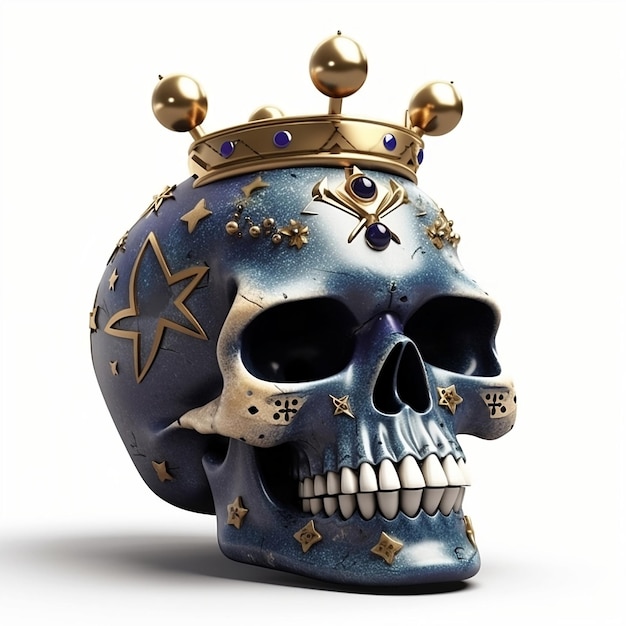 Um crânio com uma coroa de ouro e estrelas de ouro.