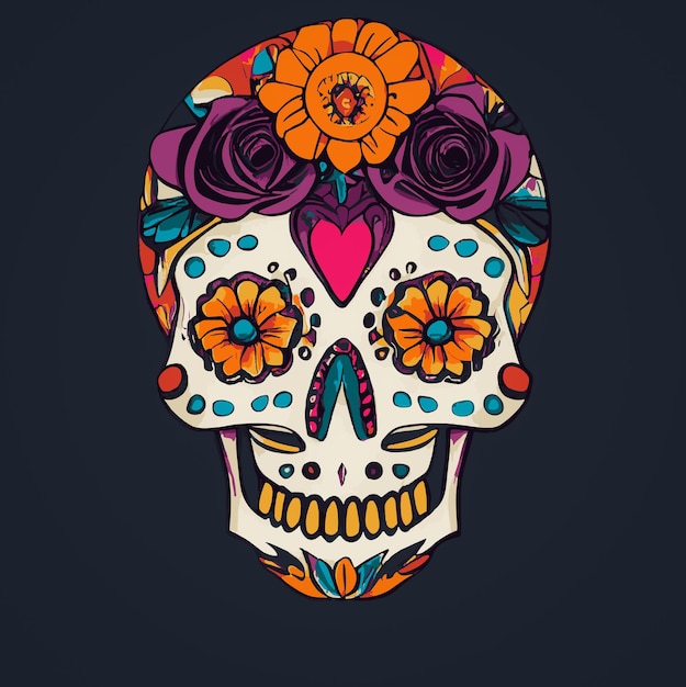 Um crânio de açúcar tradicional Calavera colorido decorado com flores para dia de los muertos Dia dos mortos