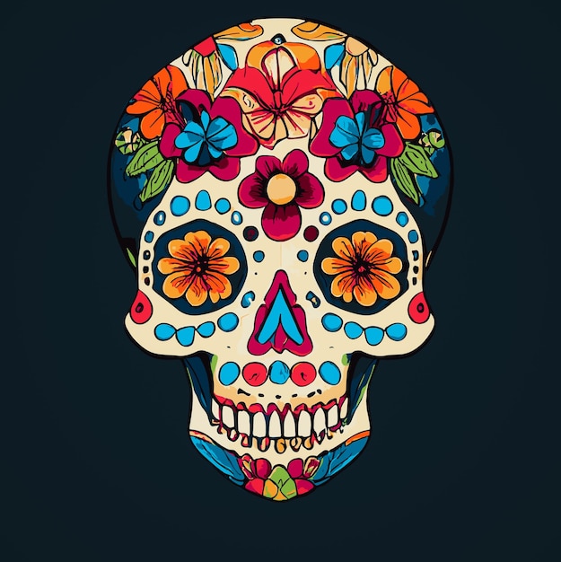 Um crânio de açúcar tradicional Calavera colorido decorado com flores para dia de los muertos Dia dos mortos