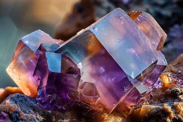 Um cristal roxo está sentado numa rocha