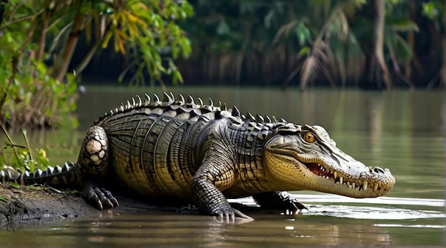 Um crocodilo bonito em Sundarban, Bangladesh. Imagem de fotografia gerada por Ai.