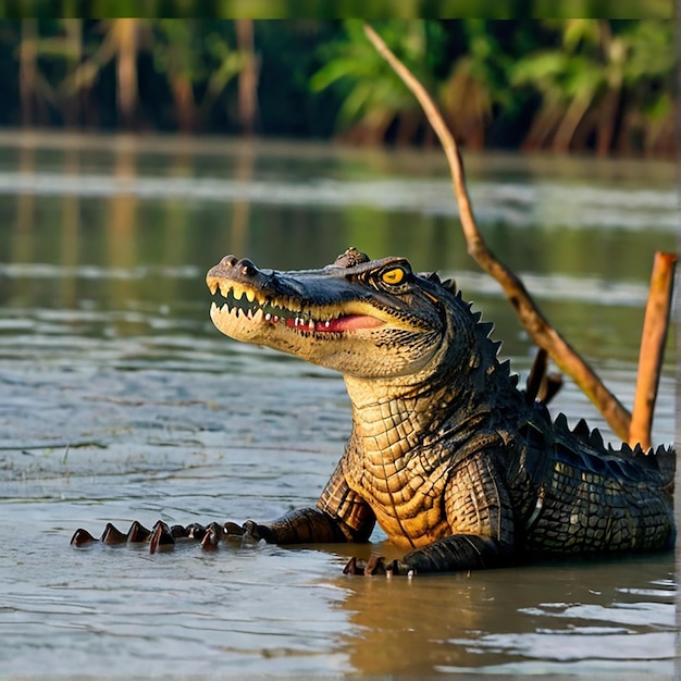 Um crocodilo bonito em Sundarban, Bangladesh. Imagem de fotografia gerada por Ai.