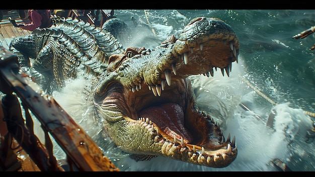 Foto um crocodilo com a boca aberta e a boca aberta