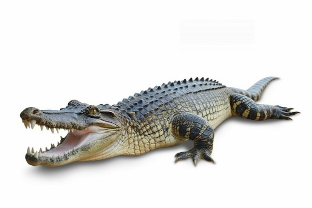 Crocodilo Bonito Com Birdie Na Boca Aberta Larga, Ilustração