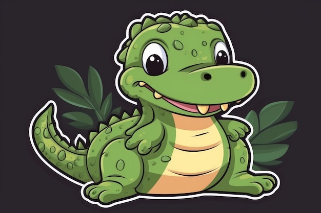 Um crocodilo de desenho animado com um crocodilo verde na frente.