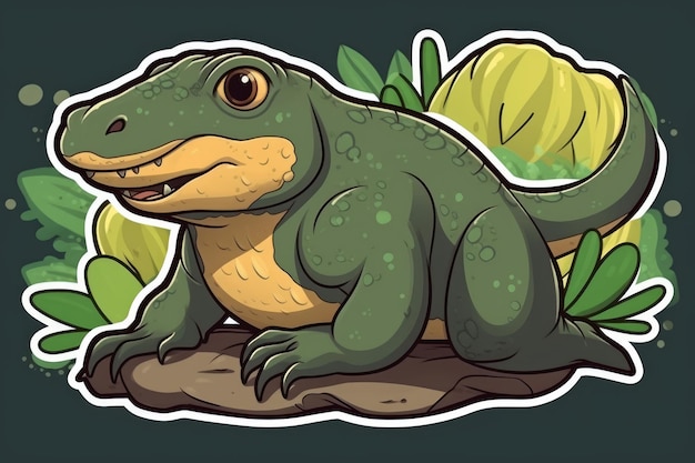 Um crocodilo de desenho animado com um fundo verde