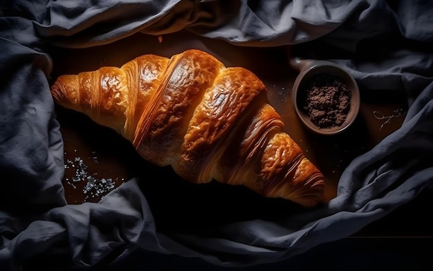 Um croissant com chocolate por cima